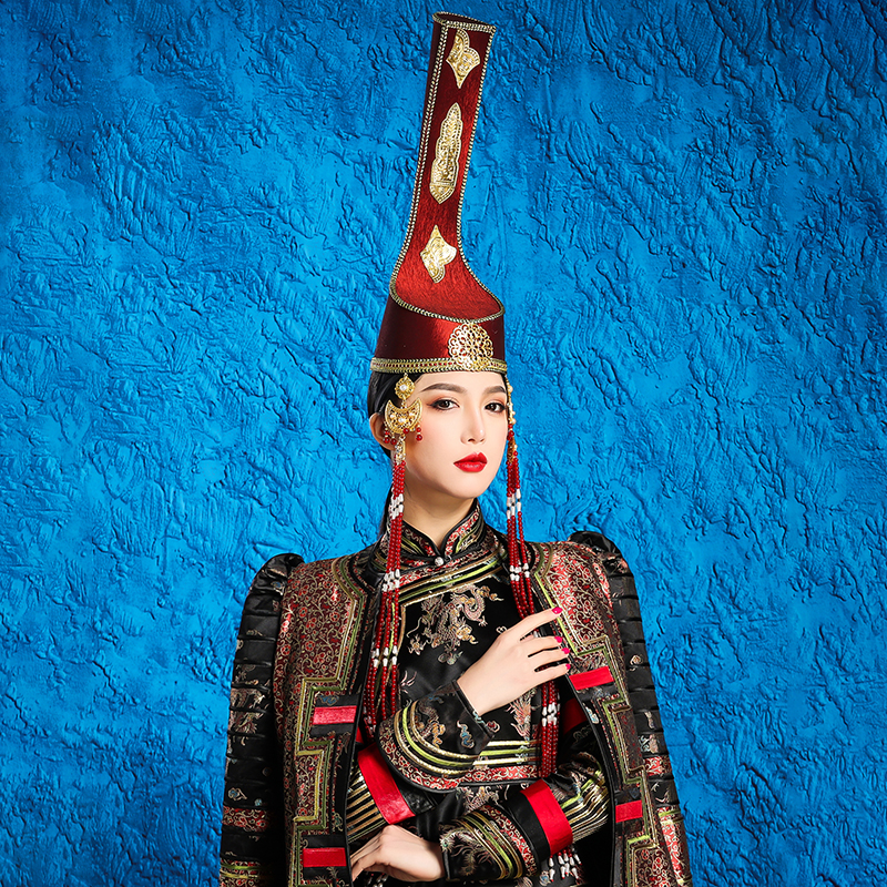 红色成人蒙古民族风头饰民族摄影写真舞蹈演出发饰额饰帽子