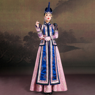 原创蒙古族演出服女款蓝色民族风舞台走秀表演服旅拍婚礼新娘服装