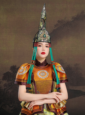 原创蒙古族帽子女绿色民族走秀重工高端舞台演出发饰旅拍头饰品