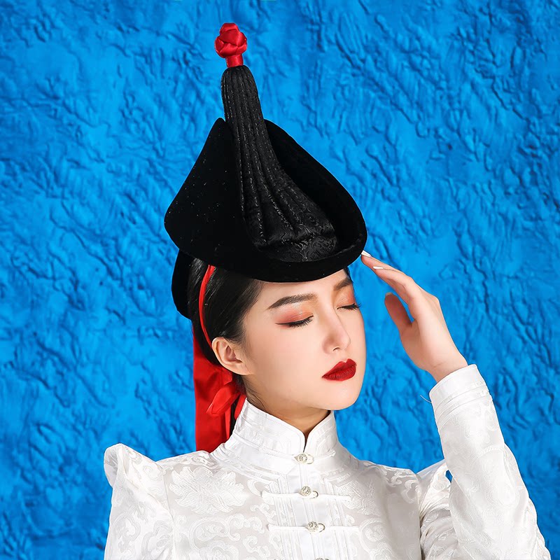 蒙古族帽子情侣款男女通用头饰少数民族风网红款帽子黑色写真服饰