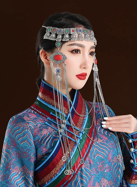 蒙古女士银色高端手工头饰内蒙古民族舞蹈演出高端婚礼走秀发品