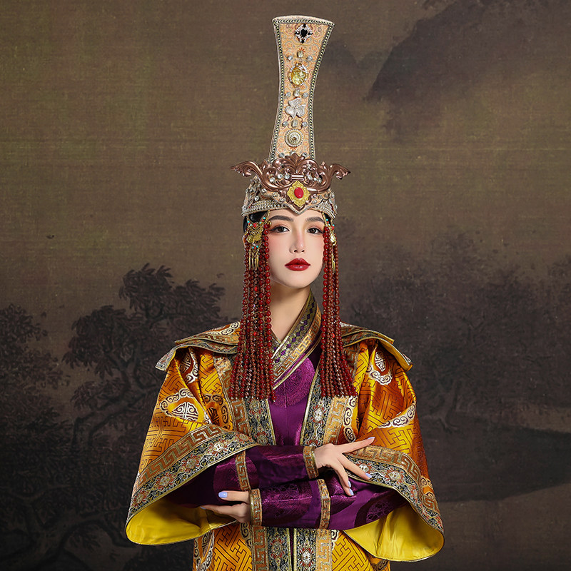 蒙古族女士香槟色帽子流苏内蒙古民族舞蹈演出摄影日常走秀婚礼