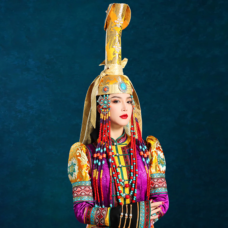 黄色女士成人蒙古民族风头饰民族摄影写真舞蹈演出发饰额饰帽子