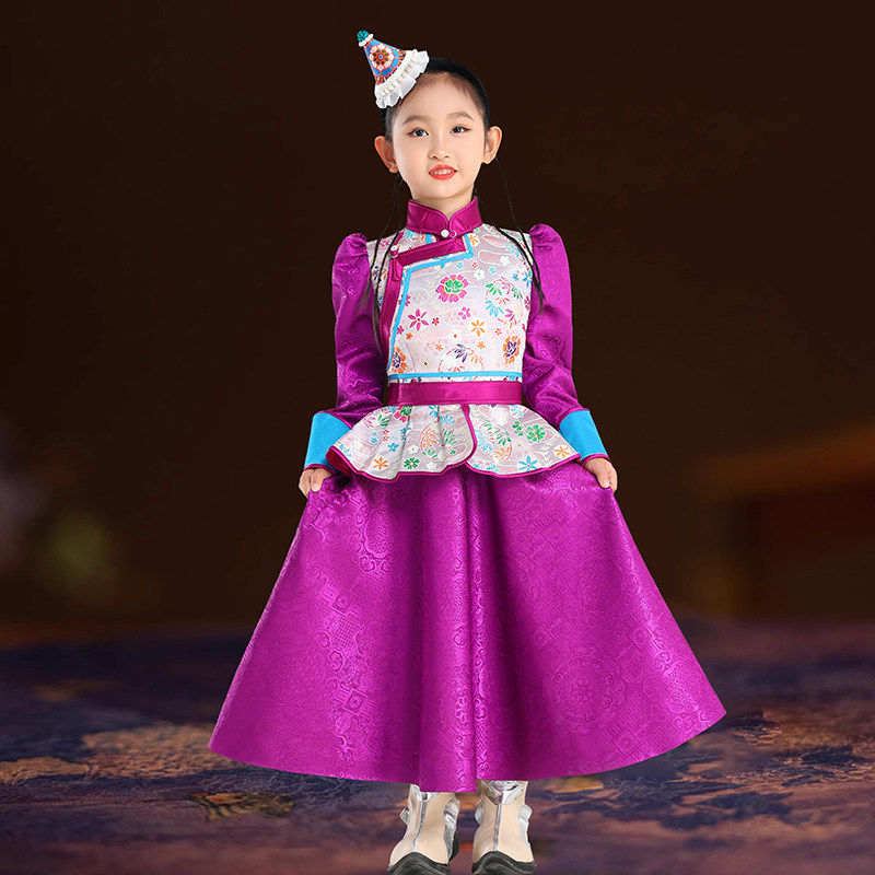 儿童女紫色蒙古袍内蒙古民族礼服舞台装演出服连衣裙公主蓬蓬裙,童装/婴儿装/亲子装,儿童演出服,淘宝优惠券,粉丝福利购,淘宝优惠卷