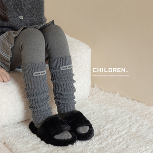 女童袜套秋冬加厚保暖纯色堆堆羊毛小腿套儿童韩版布标冬款中筒袜