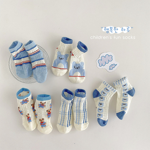 儿童袜子夏季薄款纯棉透气网眼卡丝袜男童卡通小熊潮袜夏天女童袜