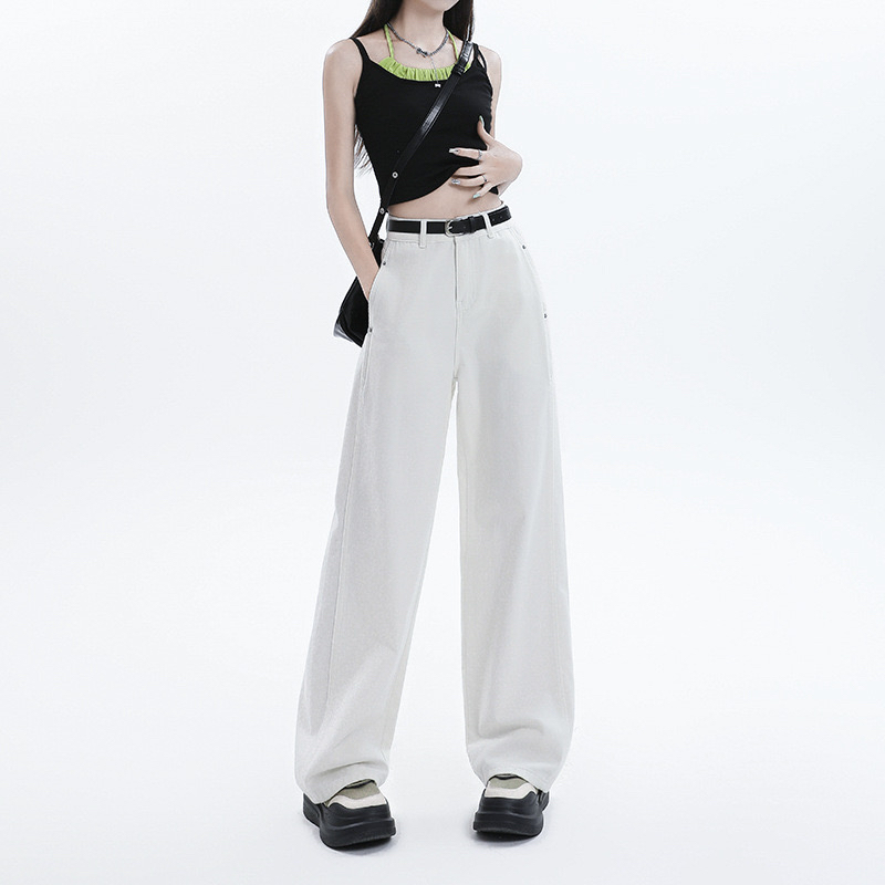白色阔腿牛仔裤女2024年新款秋季高腰宽松显瘦直筒垂感拖地裤子潮