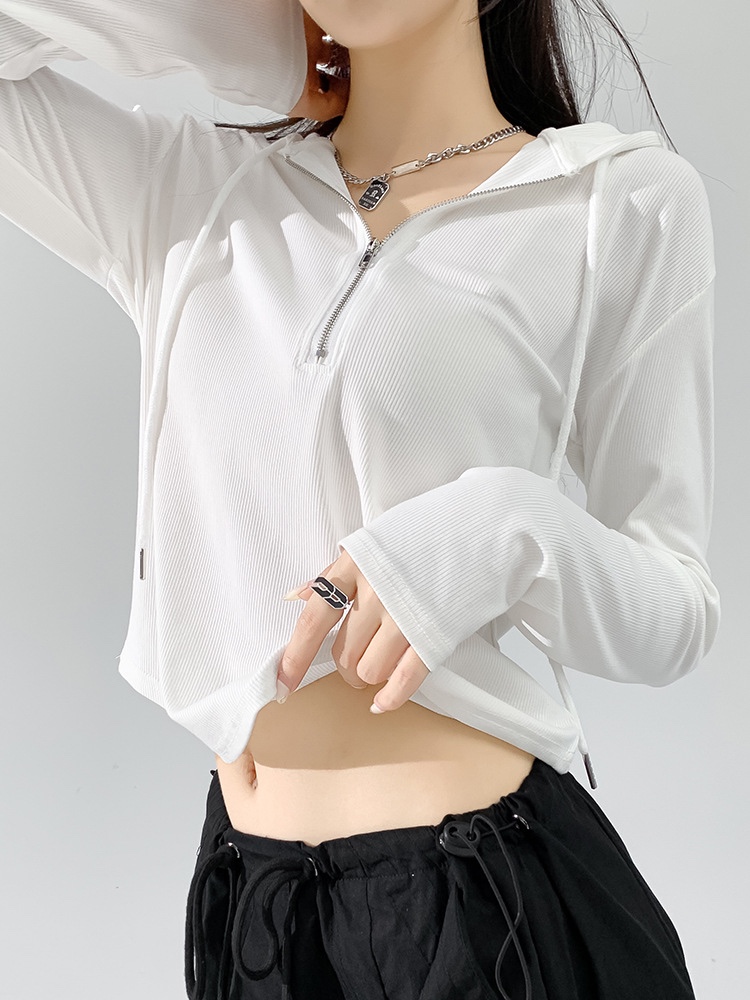 连帽短款卫衣女长袖春秋2024新款韩版设计感小众薄款时尚拉链上衣