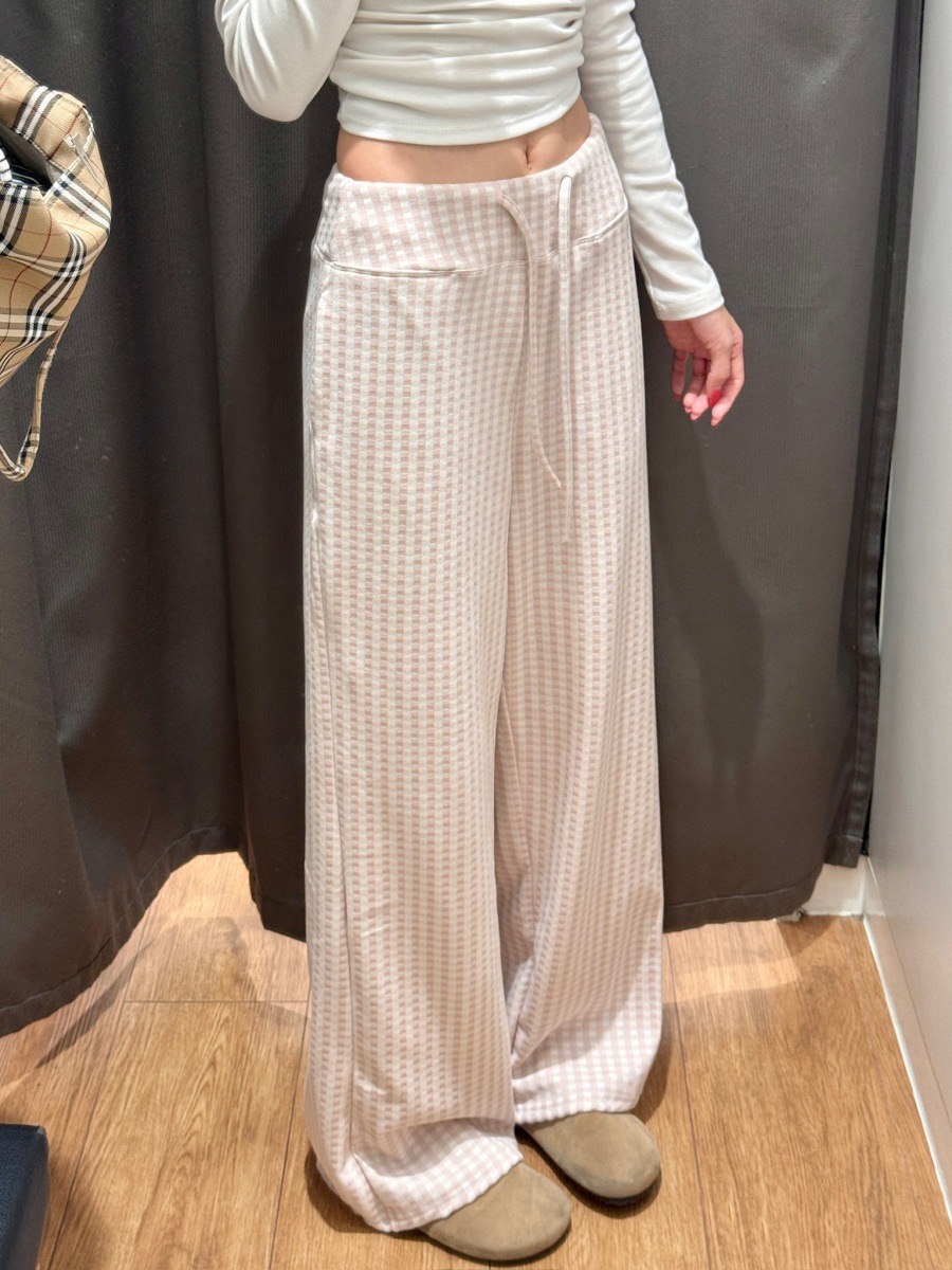 慵懒风格子纹阔腿裤女春秋冬季新款高腰直筒显瘦百搭糯米休闲裤子