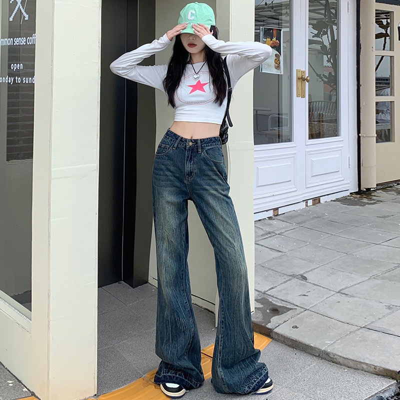 复古微喇牛仔裤女春秋2024新款高腰显瘦马蹄裤不贴腿喇叭裤子秋季