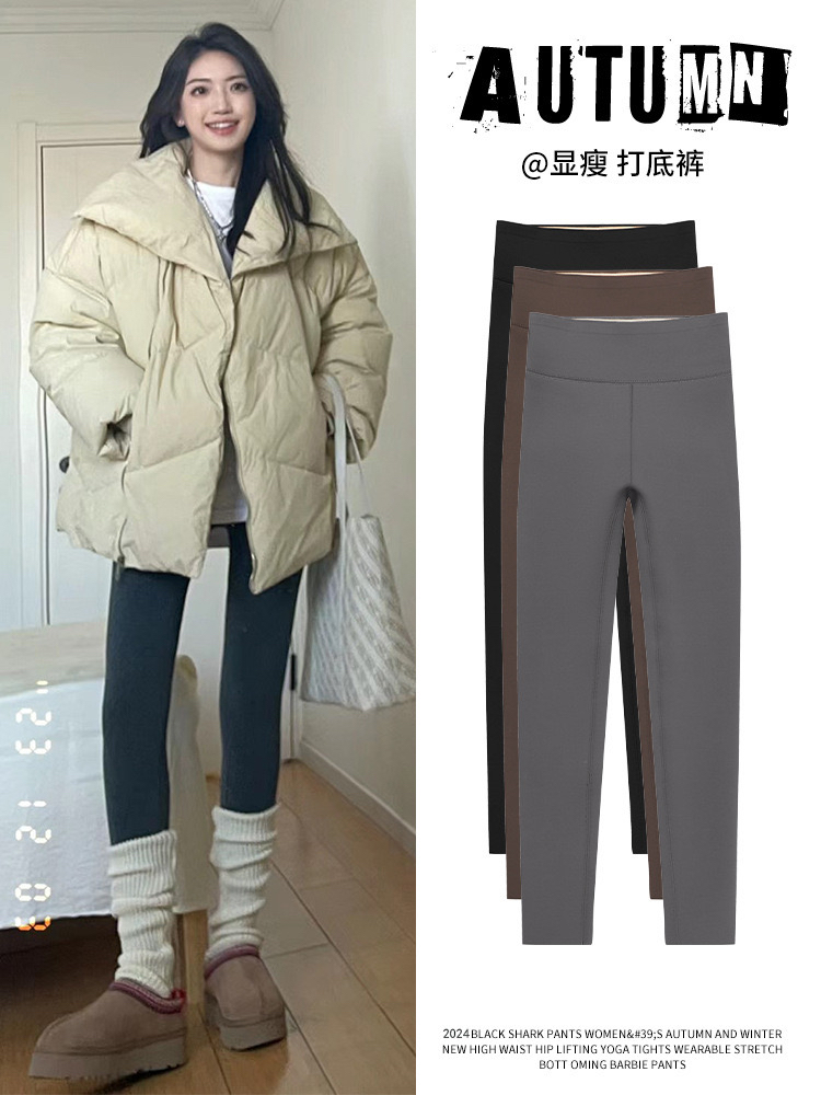 加绒鲨鱼裤女2024新款秋冬加厚保暖高腰显瘦收腹提臀瑜伽打底裤子