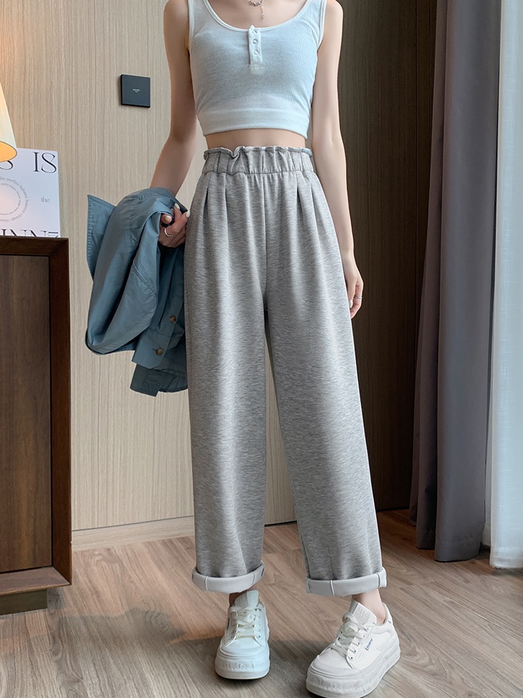 灰色阔腿裤女春秋夏季薄款2024新款学生卫裤窄版直筒休闲运动裤子