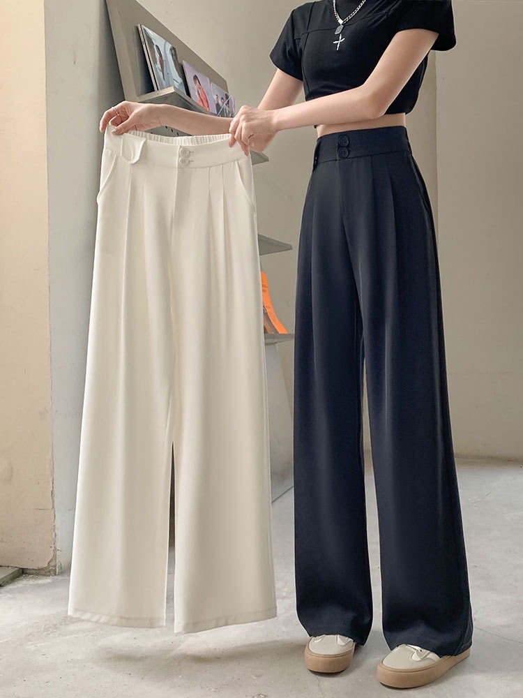 小个子卡其色休闲裤女2024新款春季垂感阔腿直筒西装裤拖地长裤子