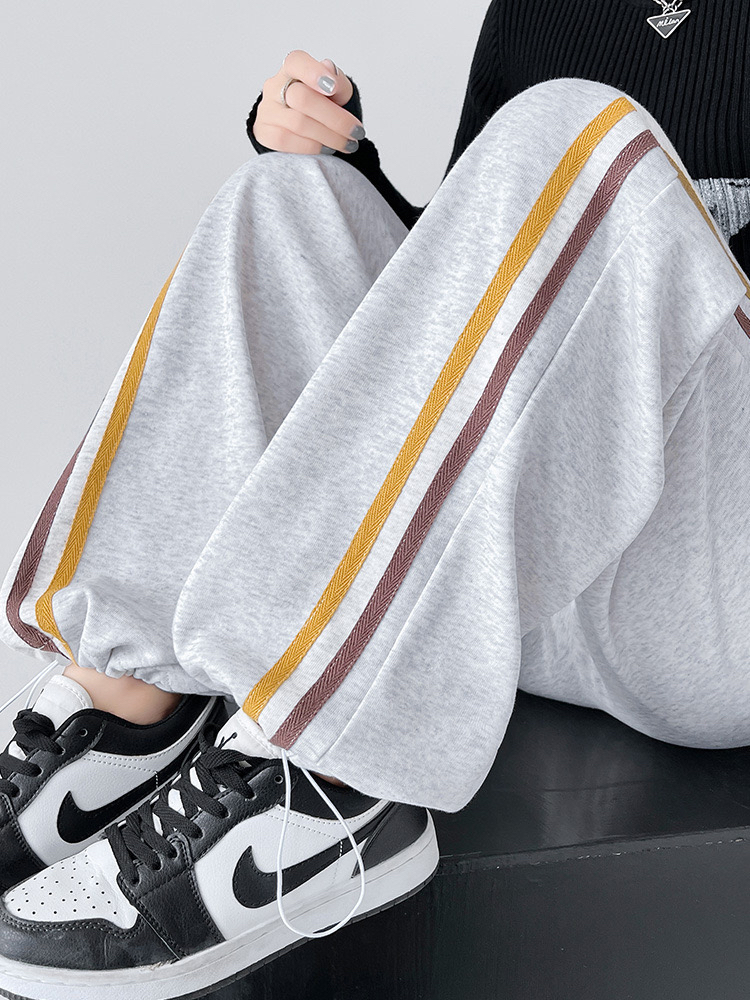 运动阔腿裤女设计感小众彩色条纹宽松垂坠感显瘦韩系穿搭裤子春秋