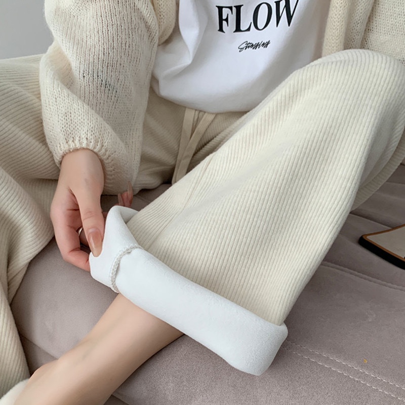 窄版暖暖阔腿裤女秋冬季2024新款直筒宽松运动休闲秋冬季加绒裤子