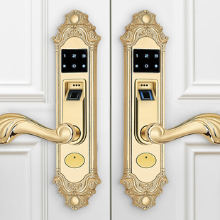 欧式金色双开门智能锁复古指纹锁法式密码锁木门家用卧室内办公室