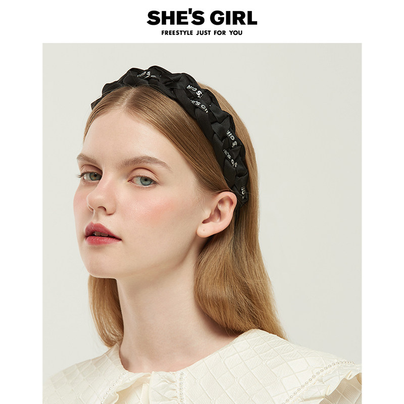 shesgirl茜子复古时髦黑白编织小香风麻花纹理发箍发饰女高级感