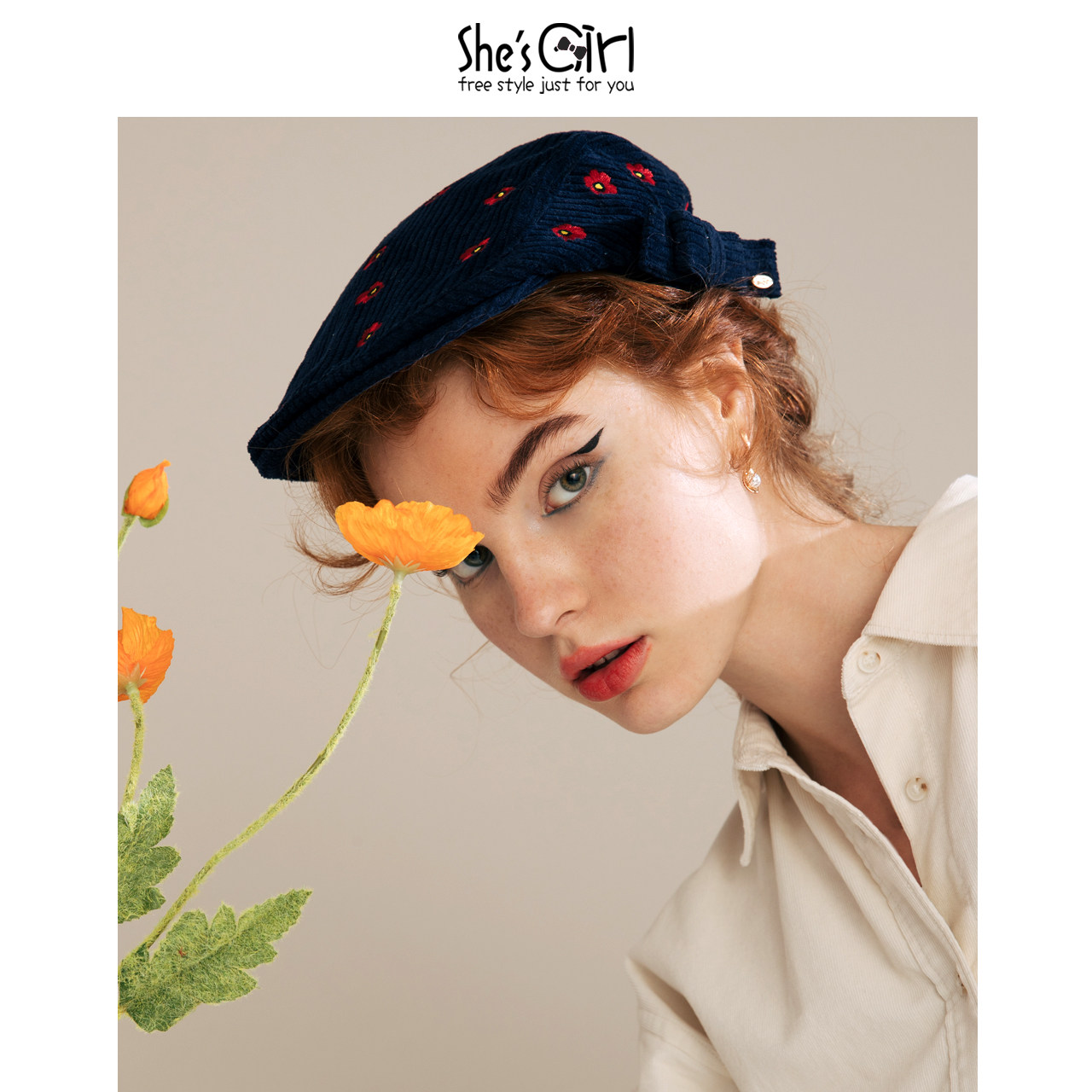 shesgirl茜子年少有花文藝複古刺繡繡花前進帽報童帽畫家帽子在類目 服飾配件/皮帶/帽子/圍巾, 帽子中 - 來自Buy2taobao.com提供專業的淘寶代購服務
