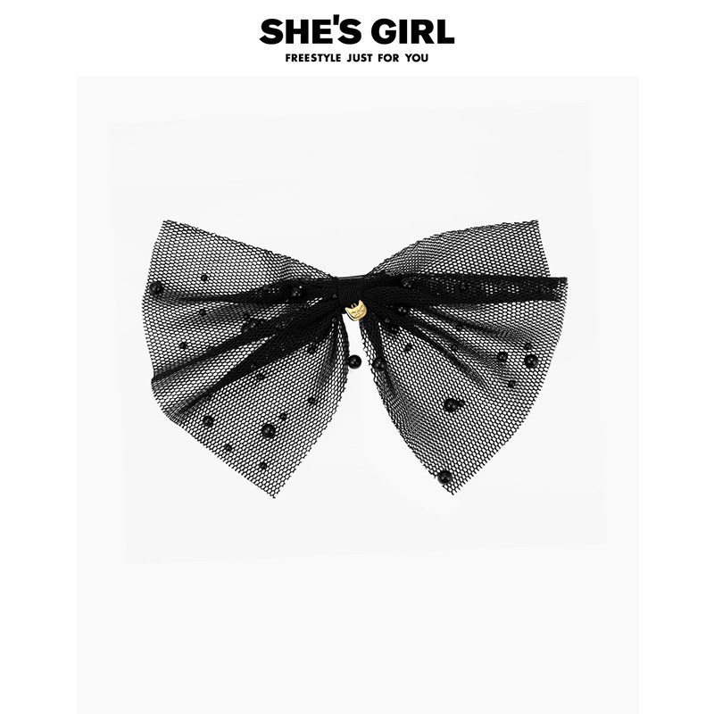 shesgirl茜子巴洛克迷梦复古公主风网纱气质大蝴蝶结平行夹发卡