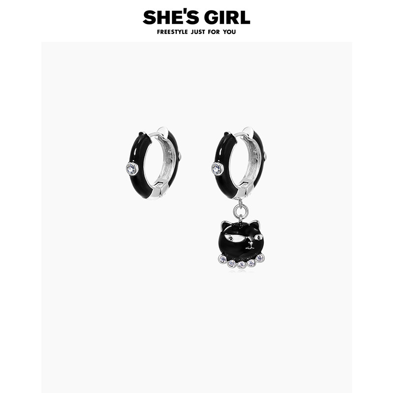 shesgirl茜子设计师轻奢系列原创猫咪ab款不对称耳环耳钉