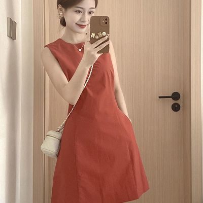 高级感超好看茶里茶气别致绝美红色连衣裙夏季元气轻活风穿搭气质