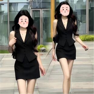 黑色西装套装女夏季无袖马甲修身显瘦通勤白领职业装两件套高级感