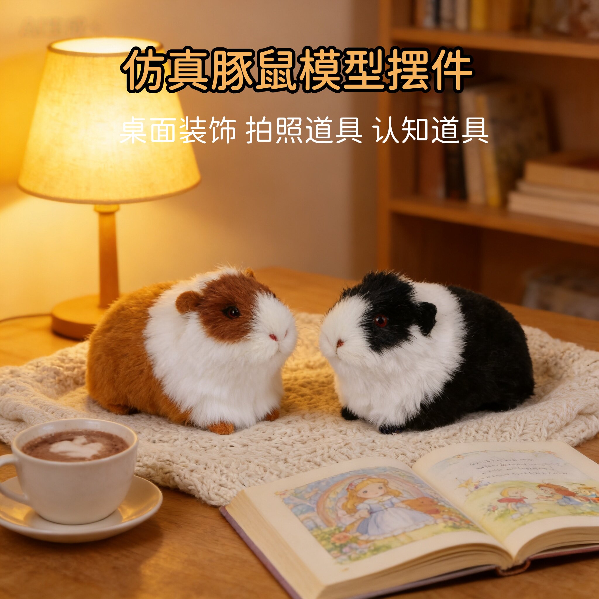 仿真豚鼠仓鼠毛绒玩具荷兰猪套圈道具家居摆件儿童生日礼物装饰品 - 实物图