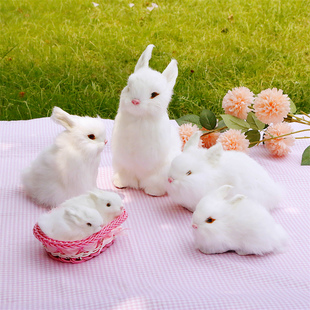 饰摆件 仿真兔子动物模型白兔玩偶中秋玉兔嫦娥cosplay拍照道具装