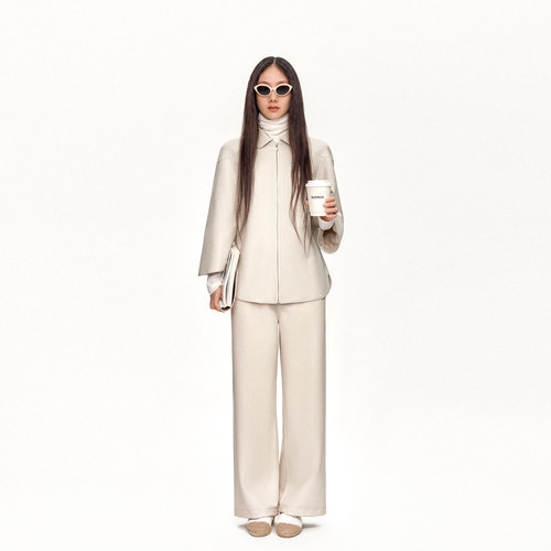 林乔芝2025年秋季新款休闲直筒PU皮裤时尚简约百搭显瘦女裤阔腿裤