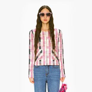 林乔芝2026春冬新品长袖香风格子百搭羊毛外套女时尚上衣