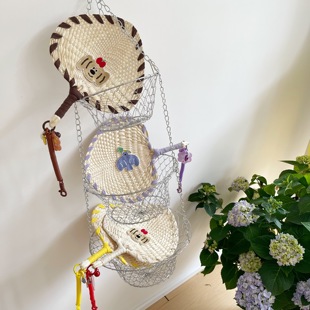 INS天然材质手编蒲扇带许愿牌铃铛夏季 扇子送人好礼生日礼物