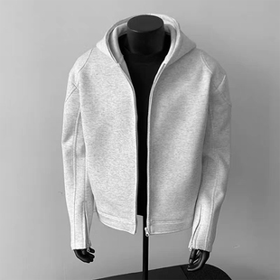 白花灰拉链解构正肩卫衣男秋春短款机车骑行服高级感连帽开衫外套
