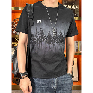 棉麻短袖t恤男2025新款夏季薄款冰丝潮流字母印花圆领半袖体恤衫