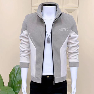 2025秋冬新款男士夹克韩版修身立领拼色高级感百搭休闲青年外套潮