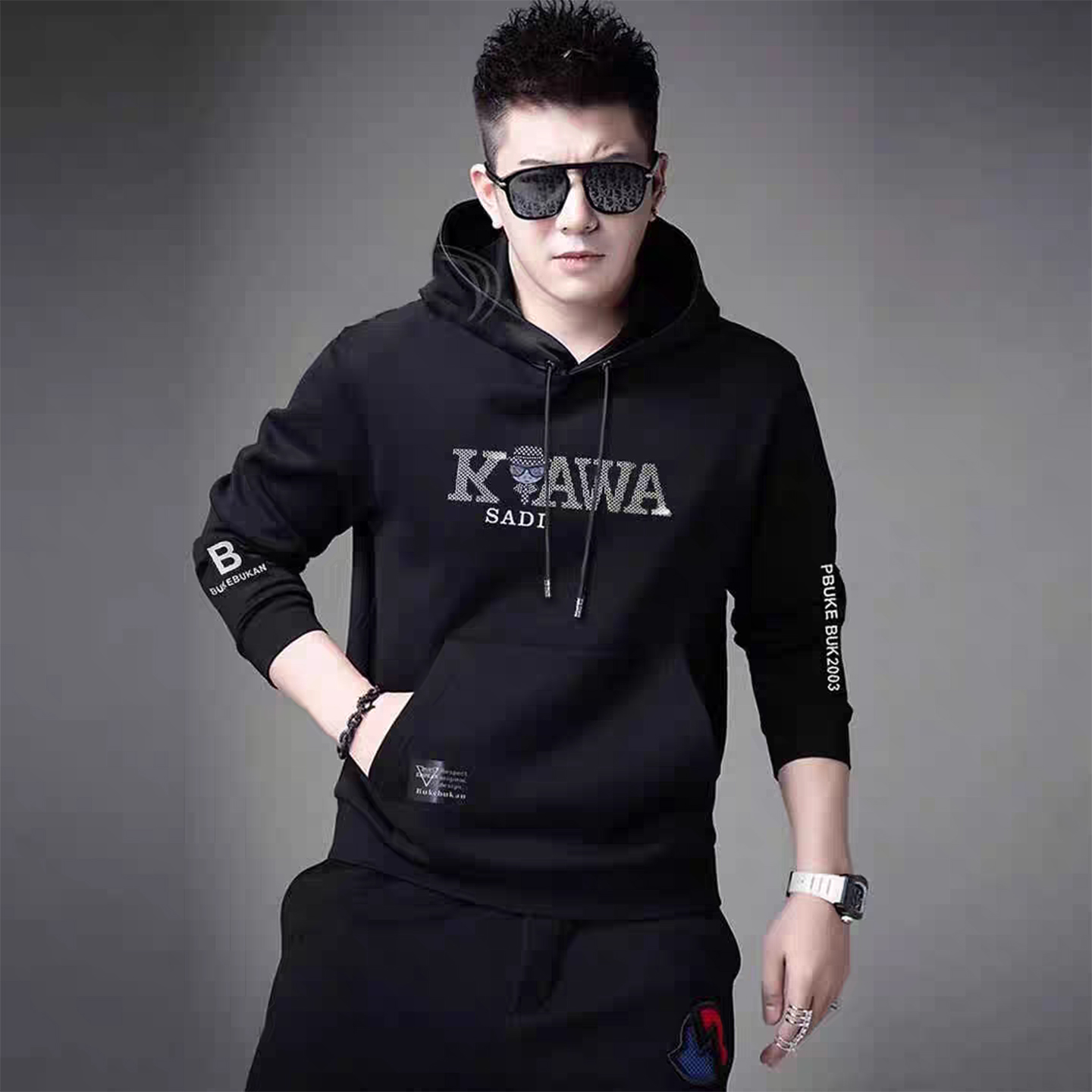 欧货连帽卫衣男秋冬新款修身套头