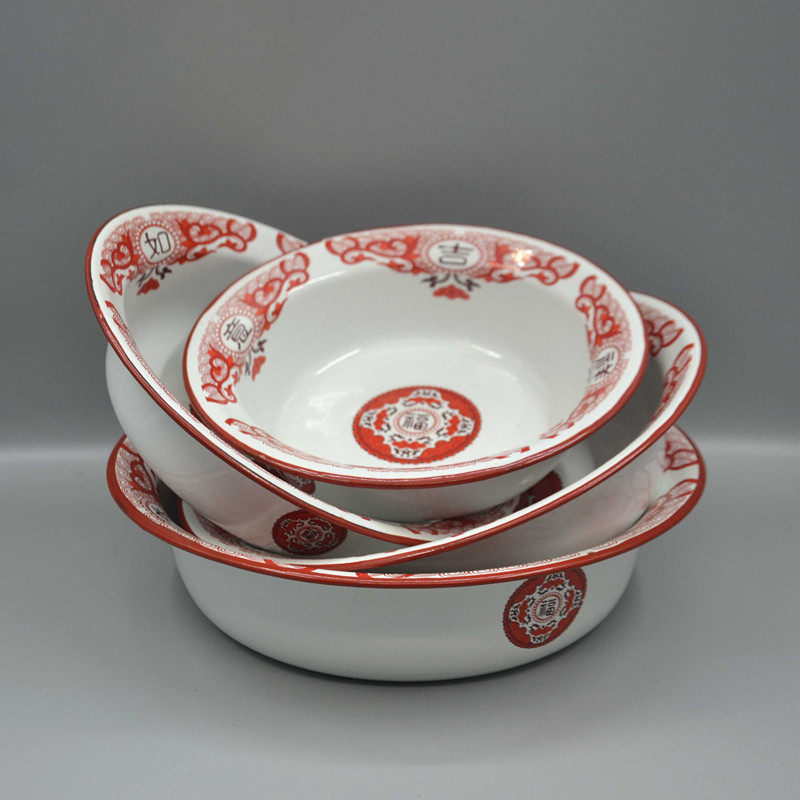 红吉祥如意搪瓷盆老式加厚平边盆小龙虾毛血旺酸菜鱼大盘炒鸡鱼盘,餐饮具,盆,淘宝优惠券,粉丝福利购,淘宝优惠卷