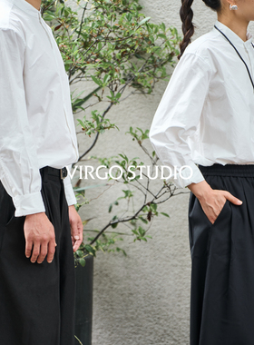 Virgo Studio 白色黑色立领长袖衬衫男女同款工作 轻工装定制logo