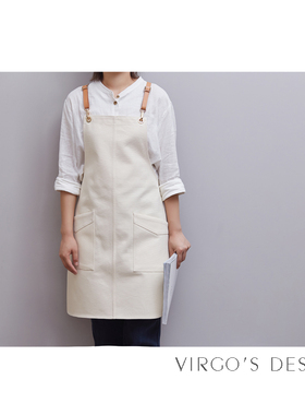 原创咖啡师帆布围裙餐厅烘焙花艺园艺设计工作围裙米白卡其蓝灰色
