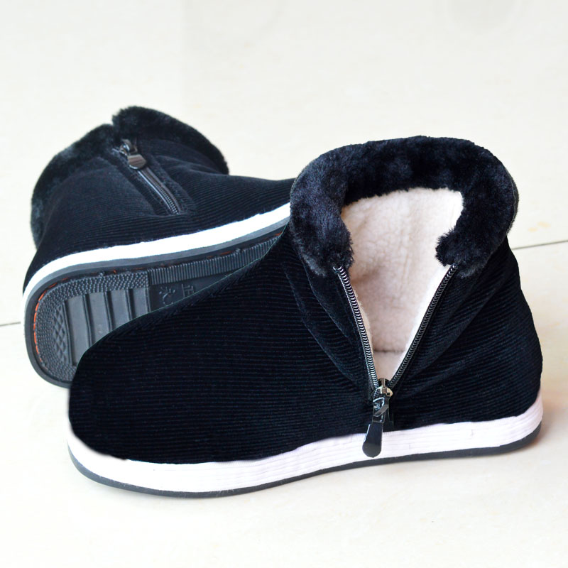 手工棉鞋中老年千层底黑色防滑鞋