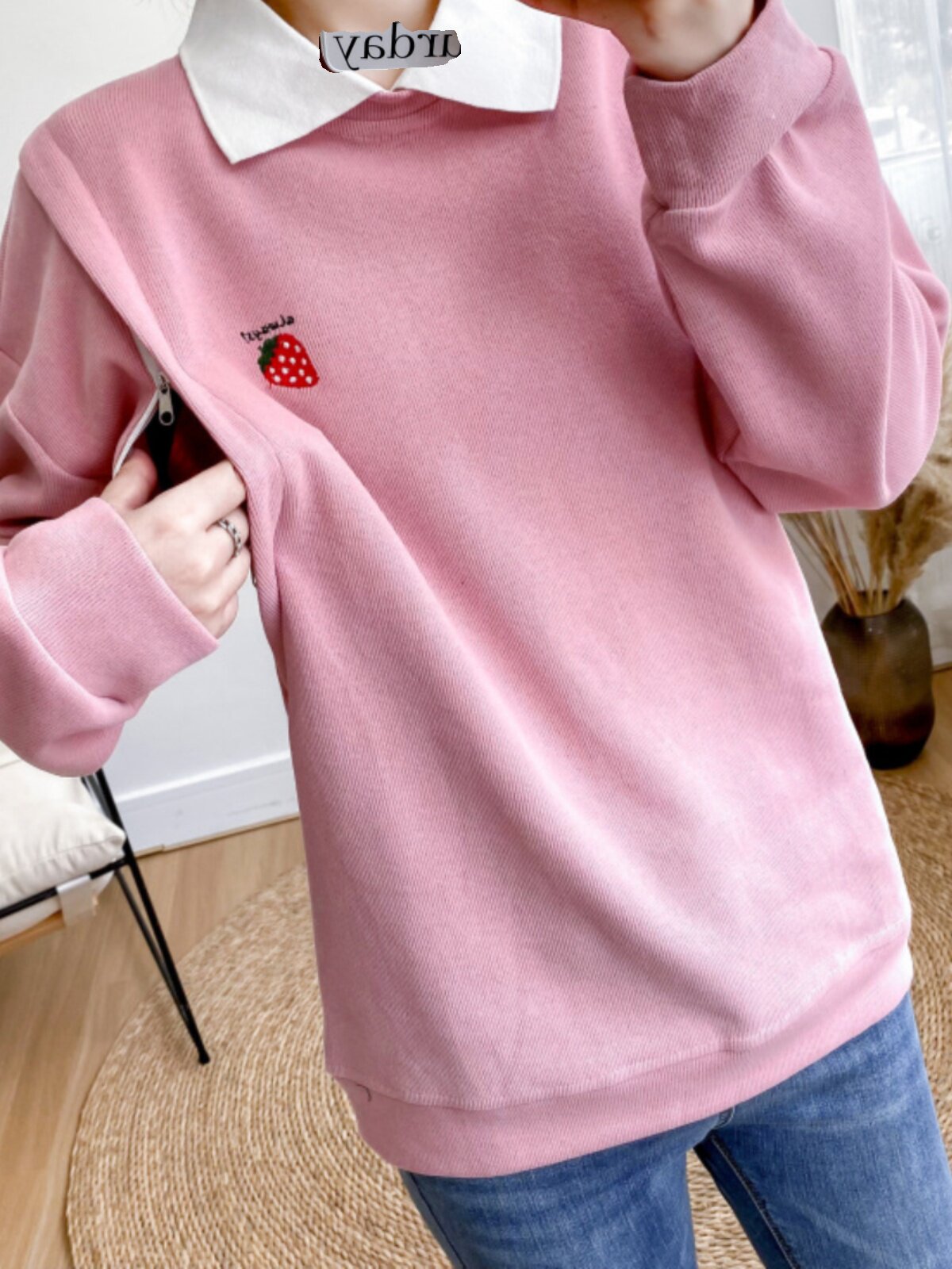 외출용 페이크 투피스 수유복 핫한 엄마 스타일 가을옷 넉넉한 사이즈 루즈하고 날씬해 보이는 트렌디한 엄마 산후 봄 가을 수유 맨투맨