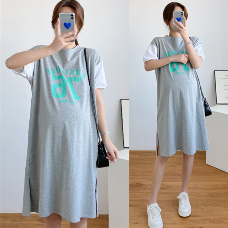 哺乳连衣裙夏装纯棉款宽松短袖新款显瘦遮肚T恤裙子中长款喂奶裙