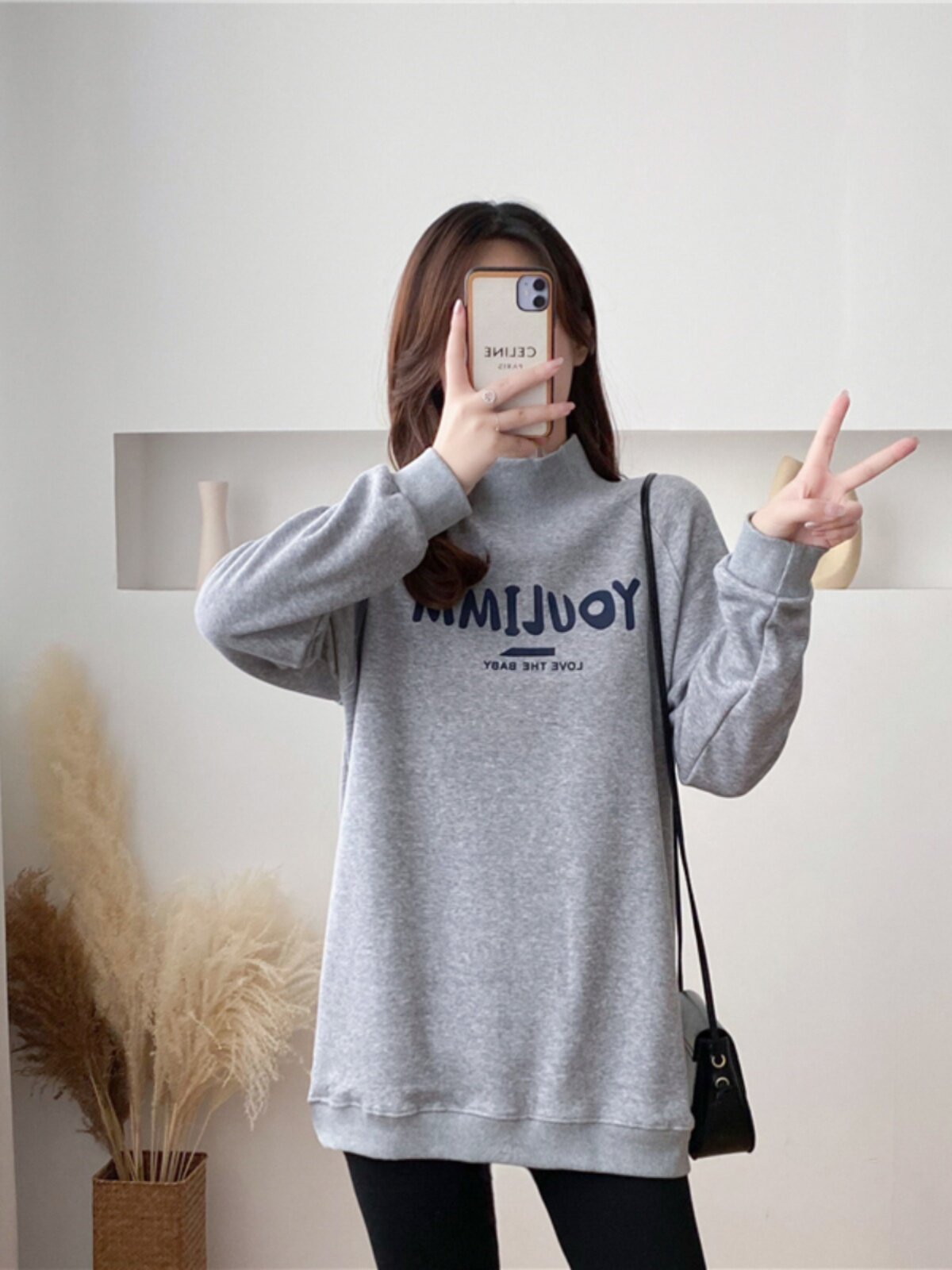 간호 의류 새로운 느슨한 가을 겨울 벨벳 두꺼운 스웨터 순수 코튼 산후 중간 길이 간호 탑 하이 칼라 바닥 셔츠