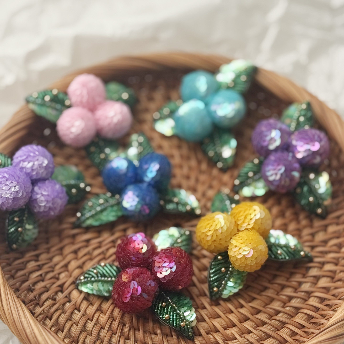 圣诞浆果 松果法式刺绣红色果子发夹胸针娃衣装饰手工DIY材料包