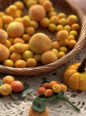 黄色浆果 实心羊毛球多尺寸渐变染色手工毛毡浆果材料 基础辅料