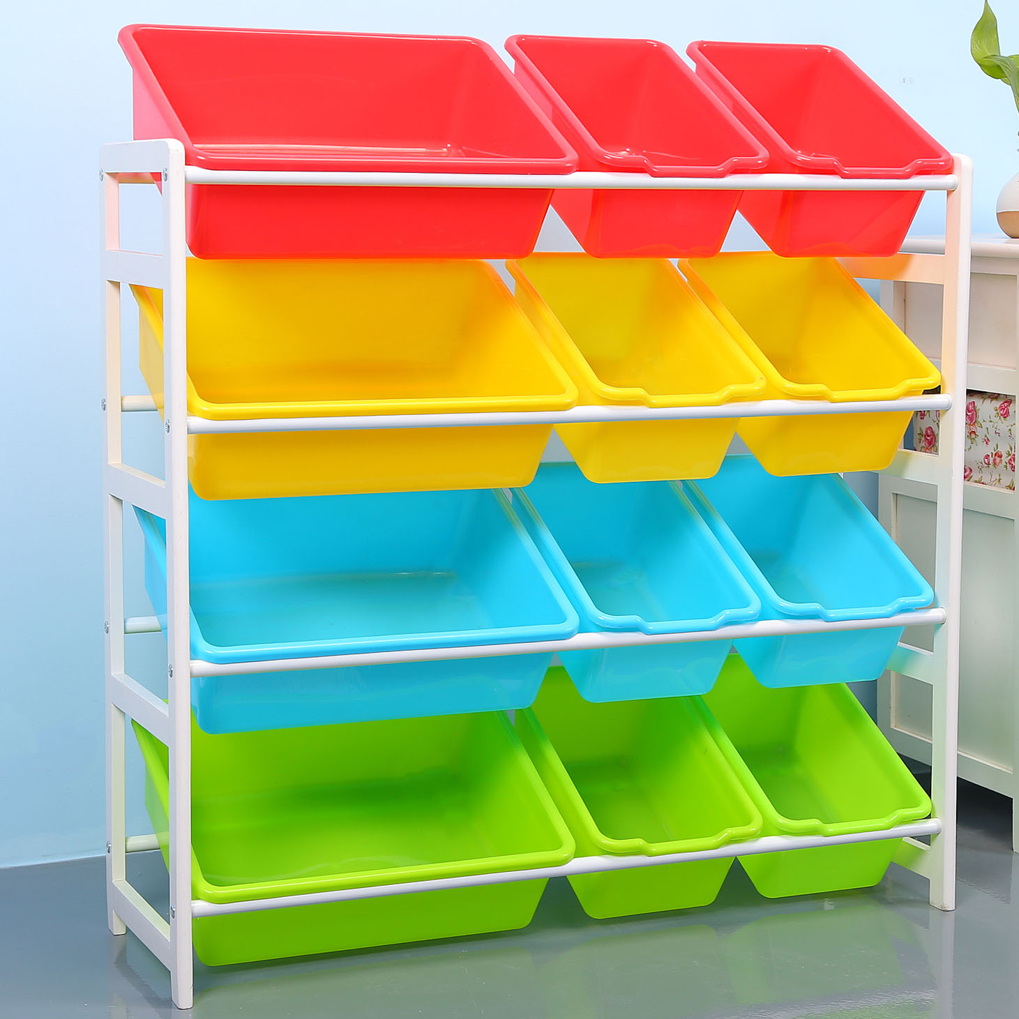 实木儿童玩具架收纳架玩具收纳箱懒角落塑料玩