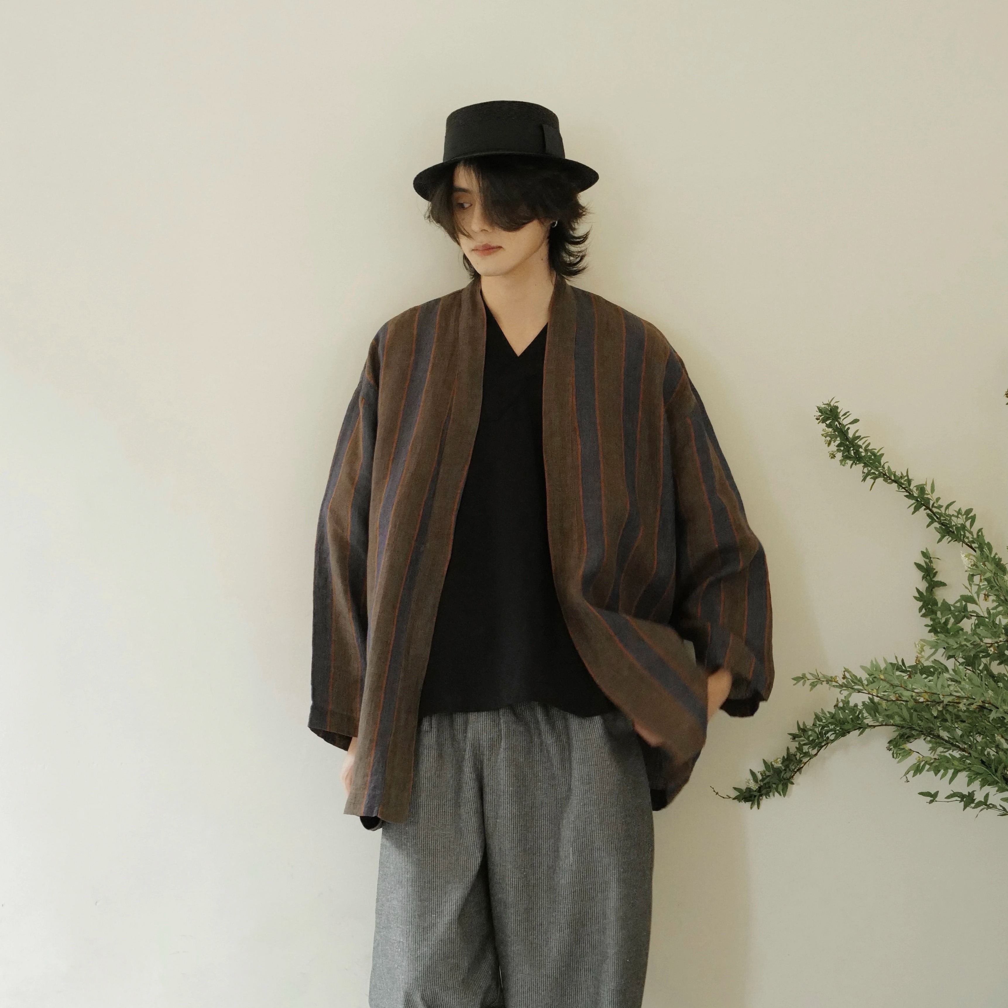 銀河レシピ S/S 100linen纯亚麻 条纹 风骨 野良着开衫