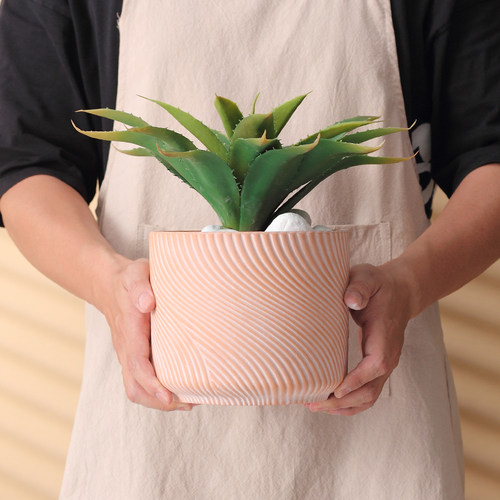 新品螺纹红陶透气花盆怀旧庭院阳台客厅芦荟简约陶瓷复古陶土盆大