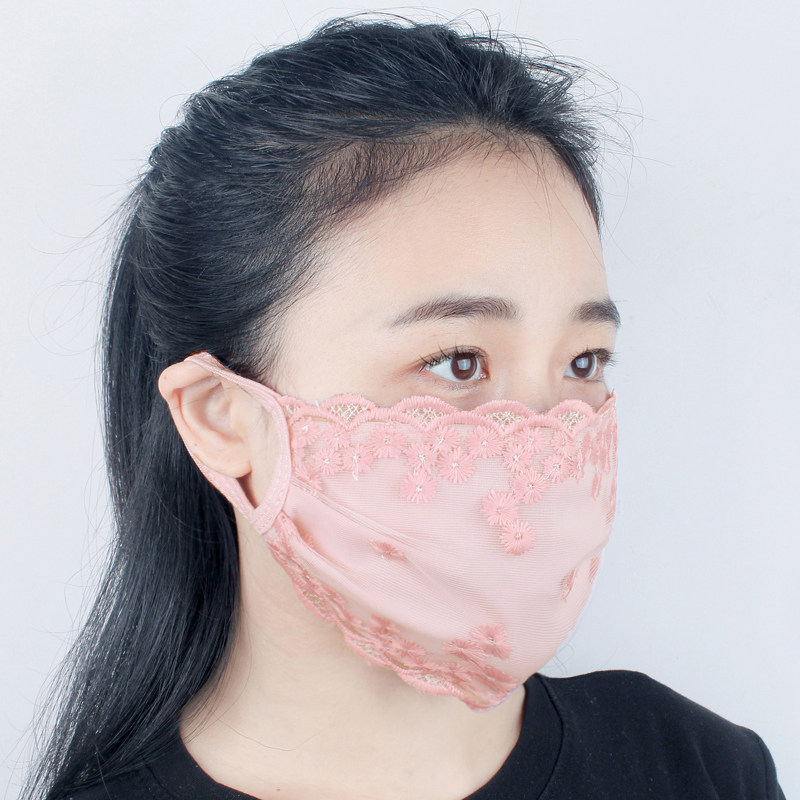 花朵刺绣冰丝网纱双层防晒口罩