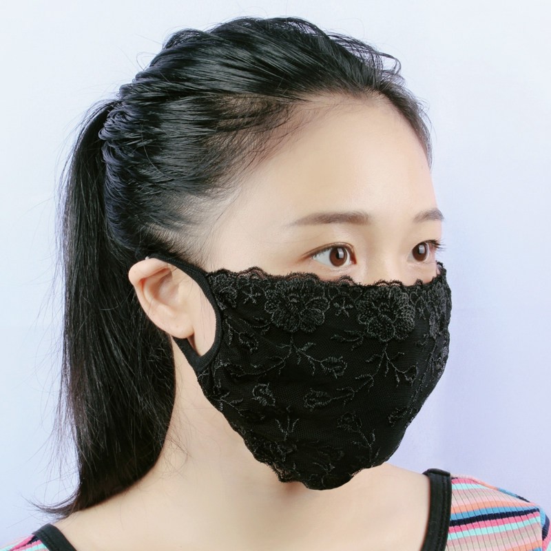 可水洗蕾丝网纱夏季薄款加大防晒防紫外线单双层口罩透气韩版淑女