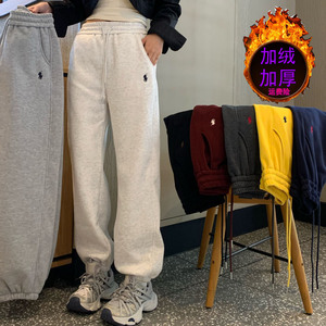 休闲卫裤女加绒加厚小马刺绣2025新款小个子束脚运动超火冬季裤子